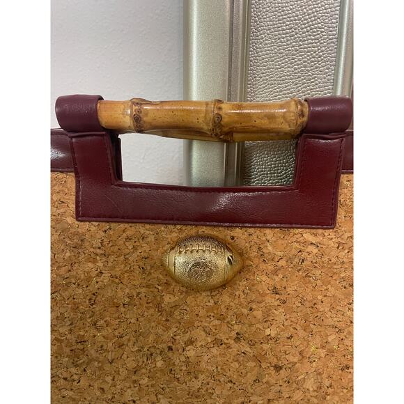 Diana E Kelly CORK GLITTER Handbag MaroonTrim Gold Football w/ Bamboo Handle - Picture 8 of 9